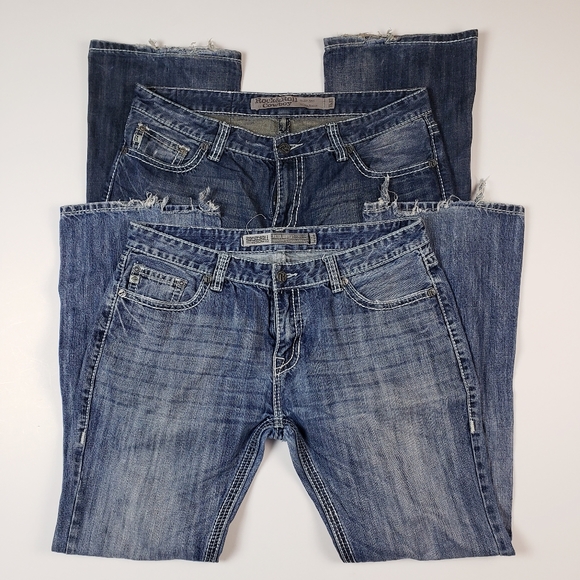 Rock and Roll Cowboy Embroidered Denim Blue Bootcut Jeans - Picture 2 of 7